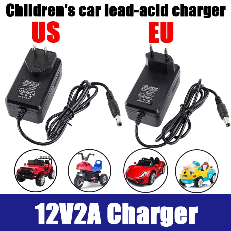Carregador de Carro Elétrico Infantil com Plugue EU/US 12V1A 2A com Luz Indicadora, Adaptador de Energia para Brinquedos de Passeio, Carregador de Bateria 6V 1A