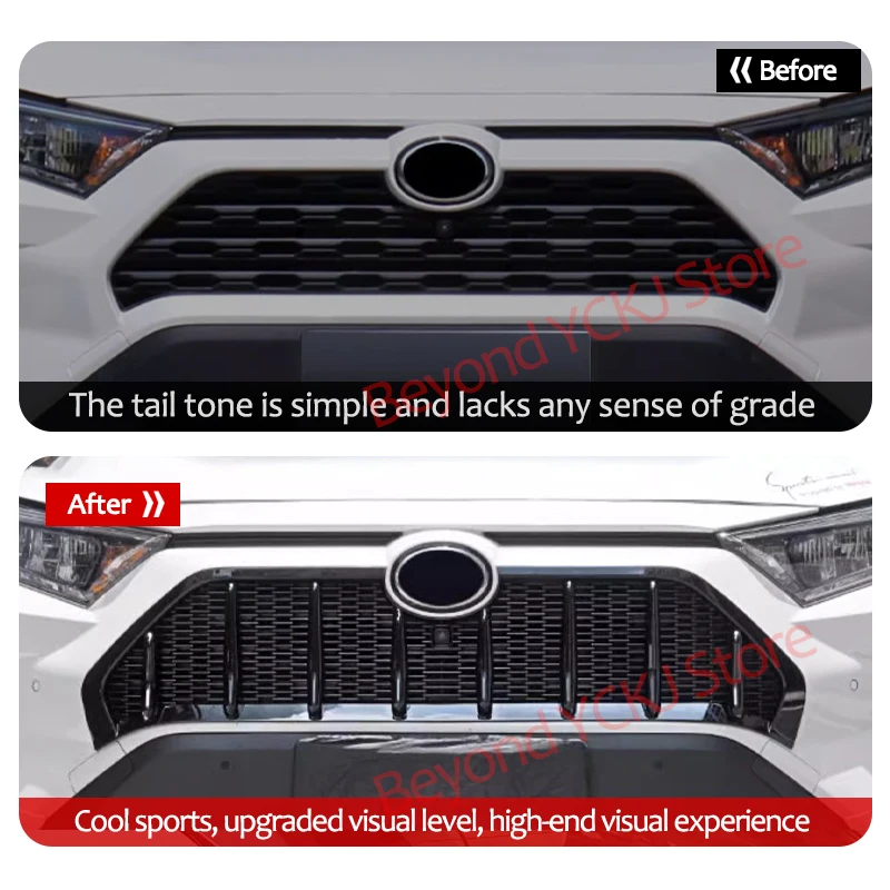 Car Front Grille Cover Trim For Fifth Gen Toyota RAV4 2020-2024 Black ABS Baking Paint Process Protector Sticker Sport Models