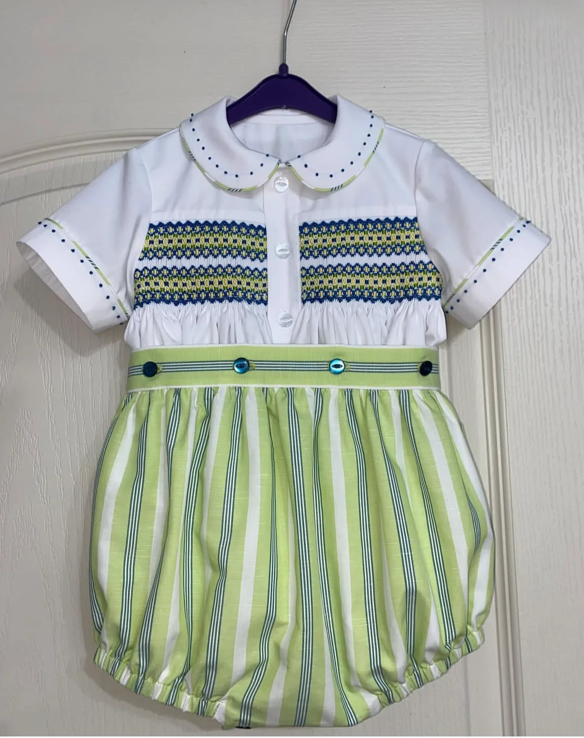 

Летний костюм ручной работы в зеленую полоску с вышивкой для мальчиков от 0 до 6 лет, повседневный костюм для фотосессии на день рождения, вечеринку, A320