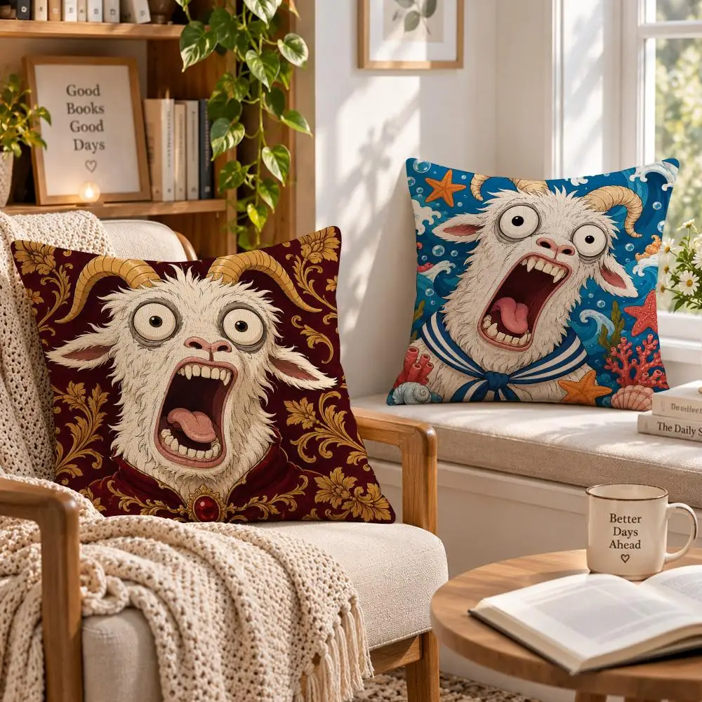 Meme Vintage V-Vintage Screaming Goat Cushion Cover Soft Short Cover Washable Sofa Bed Dorm Garden Home Office Chair Decor