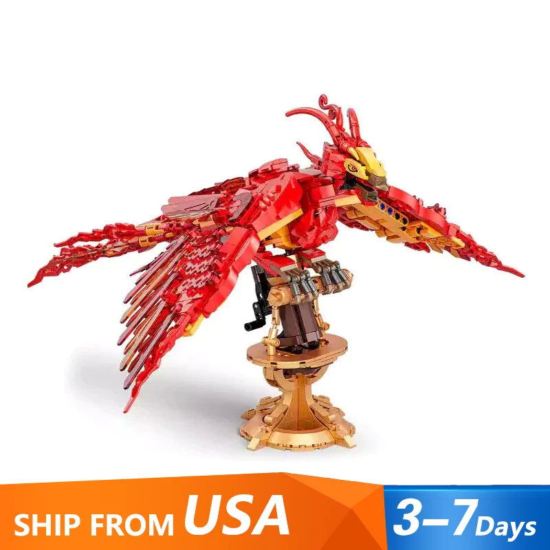 NEW Creative Magic Movie Fire Phoenix Building Blocks Chinese Fly Divine Beast Animal Bird Model Bricks Assembled Toy Kid Gifts