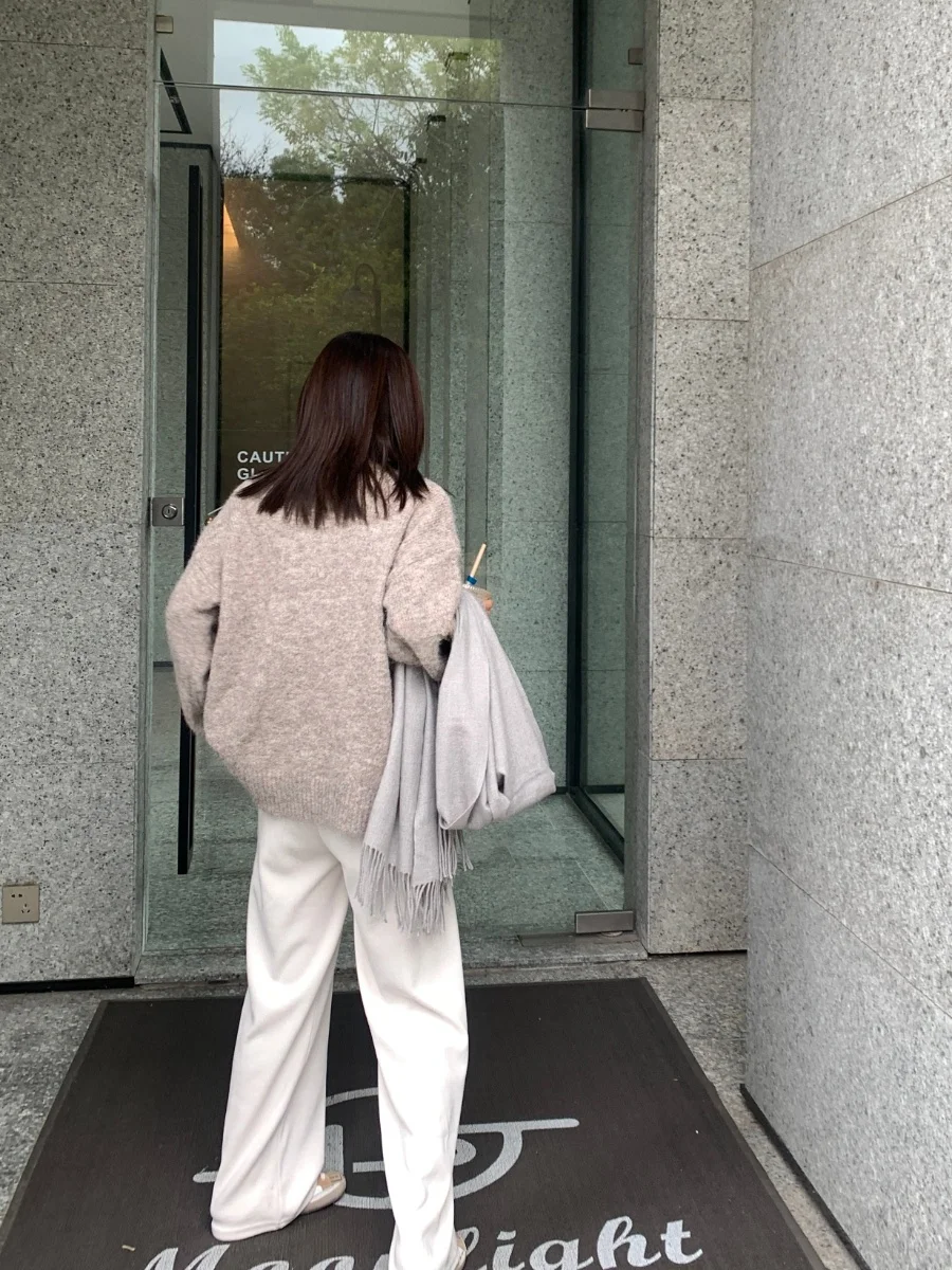 

Bling Bubble Oats ey Coffee Mixed Color Basic round Ne Long Sve Sweater Autumn Winter Women's Warm Thermal Knitwear