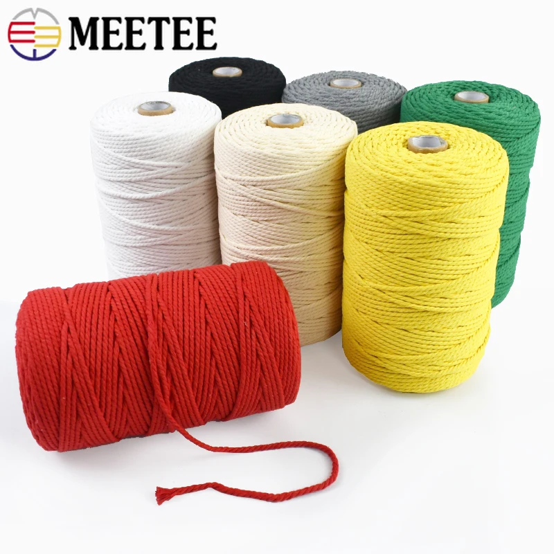 

1Roll=200M 3mm Solid Color Cotton Cord for Clothes Sewing Twisted Thread Rope Handmade Gift Decorative Bundled Cords Accessories
