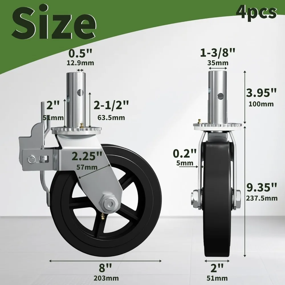 

Набор 8-дюймовых леса из 4 шт., тормоза с двойной блокировкой, сверхмощная емкость 750 фунтов, резиновые ролики для леса, полок на верстаке