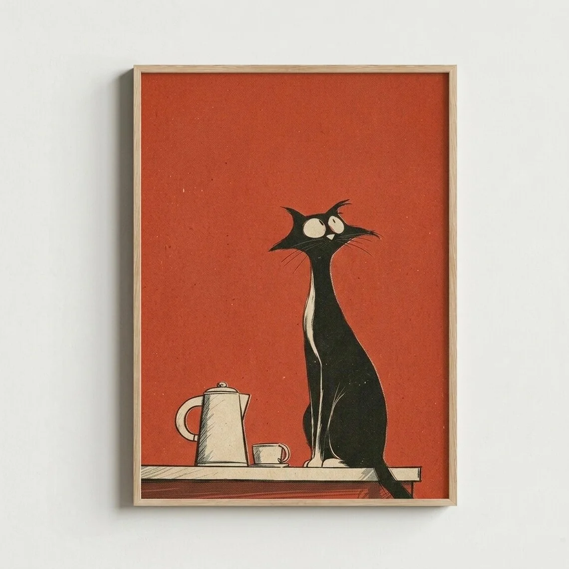 Affiche Ginger Cat sous la lampe de bureau, impression artistique bleue de style peintre