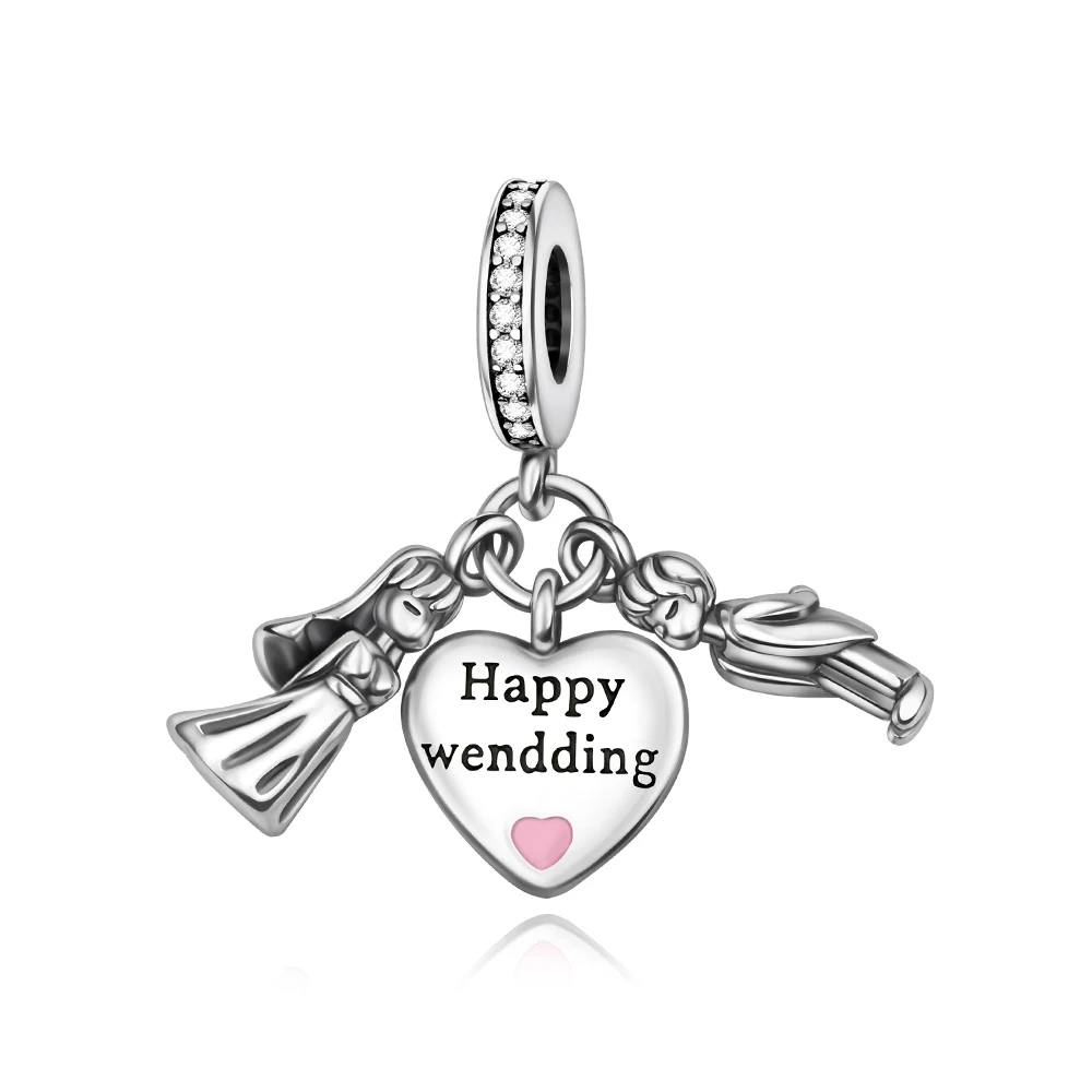 

Danturn 925 Sterling Silver Original Beads Happy loving couple Charm fit Snake Chain Bracelet Fashion Women Jewelry Making