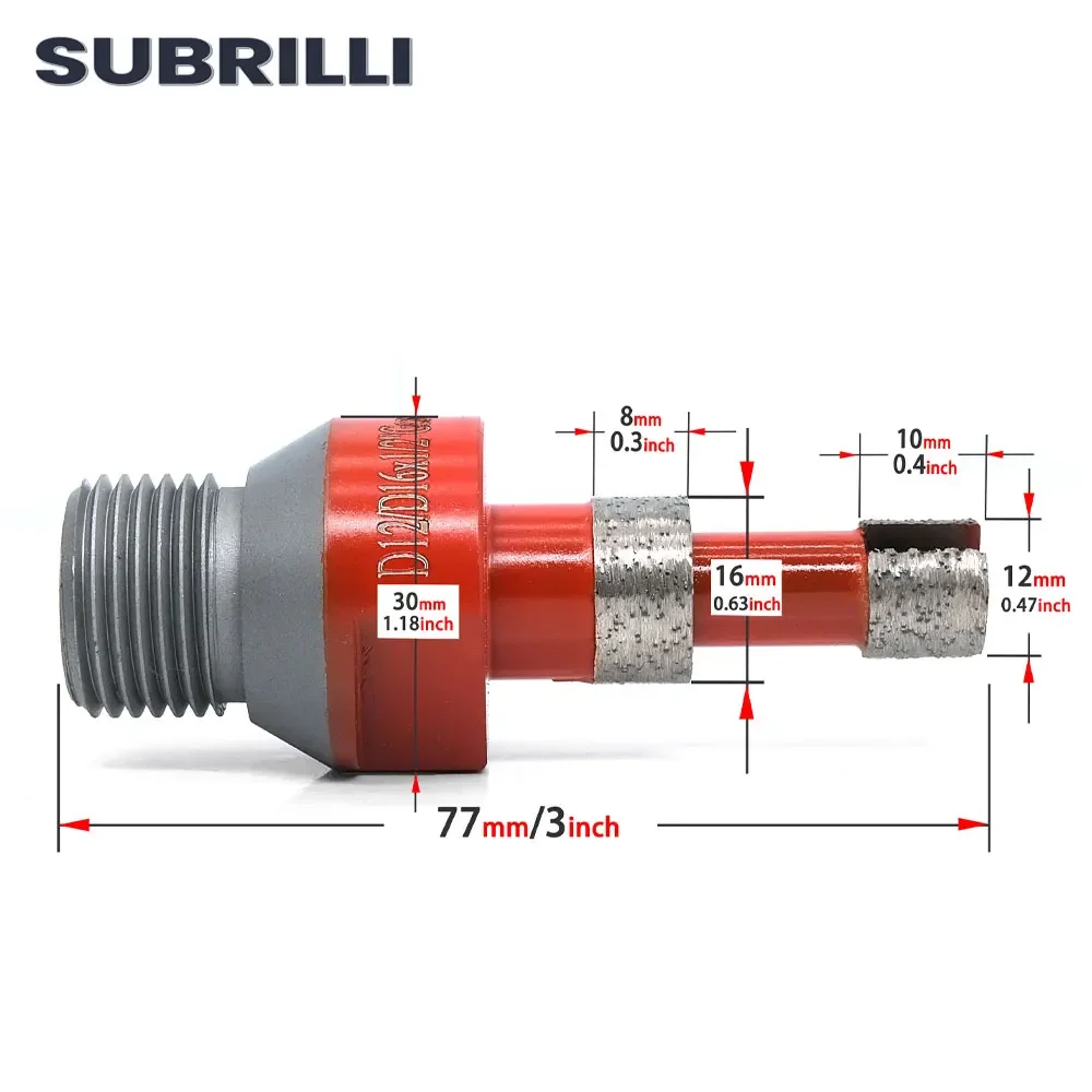 SUBRILLI 1pc Diamond Drilling Milling Finger Bit 1/2GAS Marble Quartz Ceramic Granite Hole Saw Shaping Enlarge Grinding tool