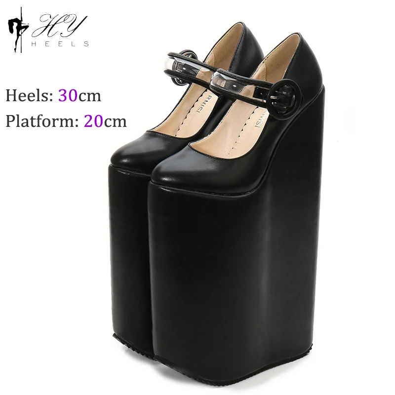 Super High Heels 30 cm Thin Heels Fetish Women Fashion Platform Round Toe Lace-Up Female Pumps Branded Shoes Highest Heels