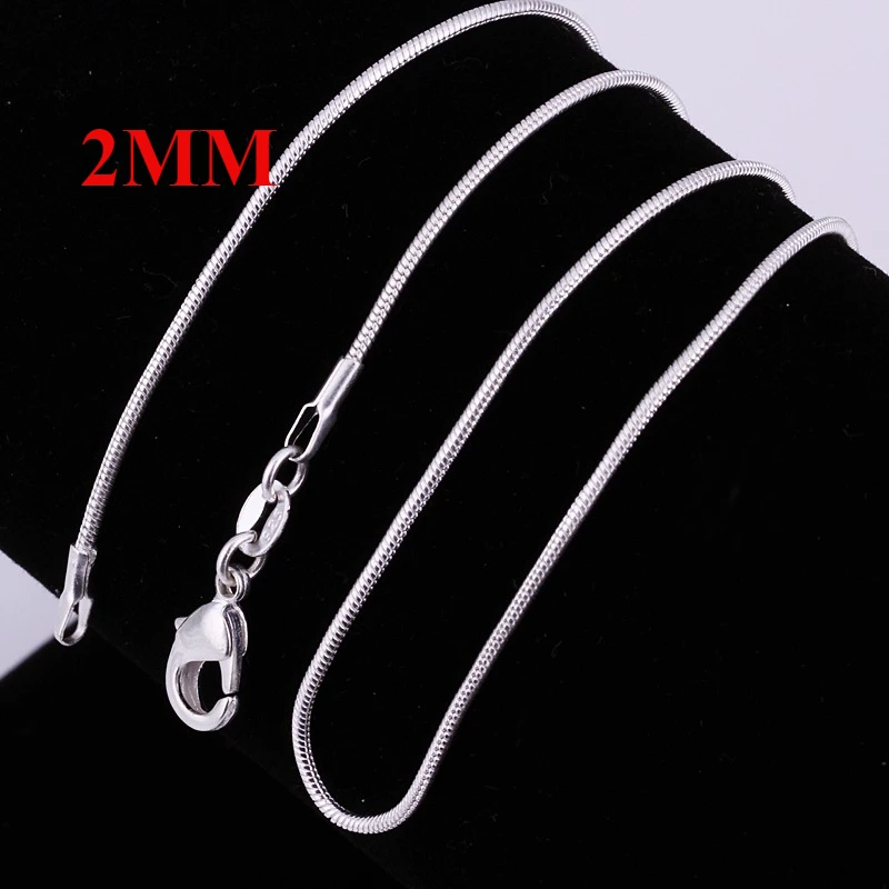 45-60cm 925 Silber 1MM/2MM/3MM massive Schlangenkette für Herren und Damen, modischer Schmuck für Anhänger