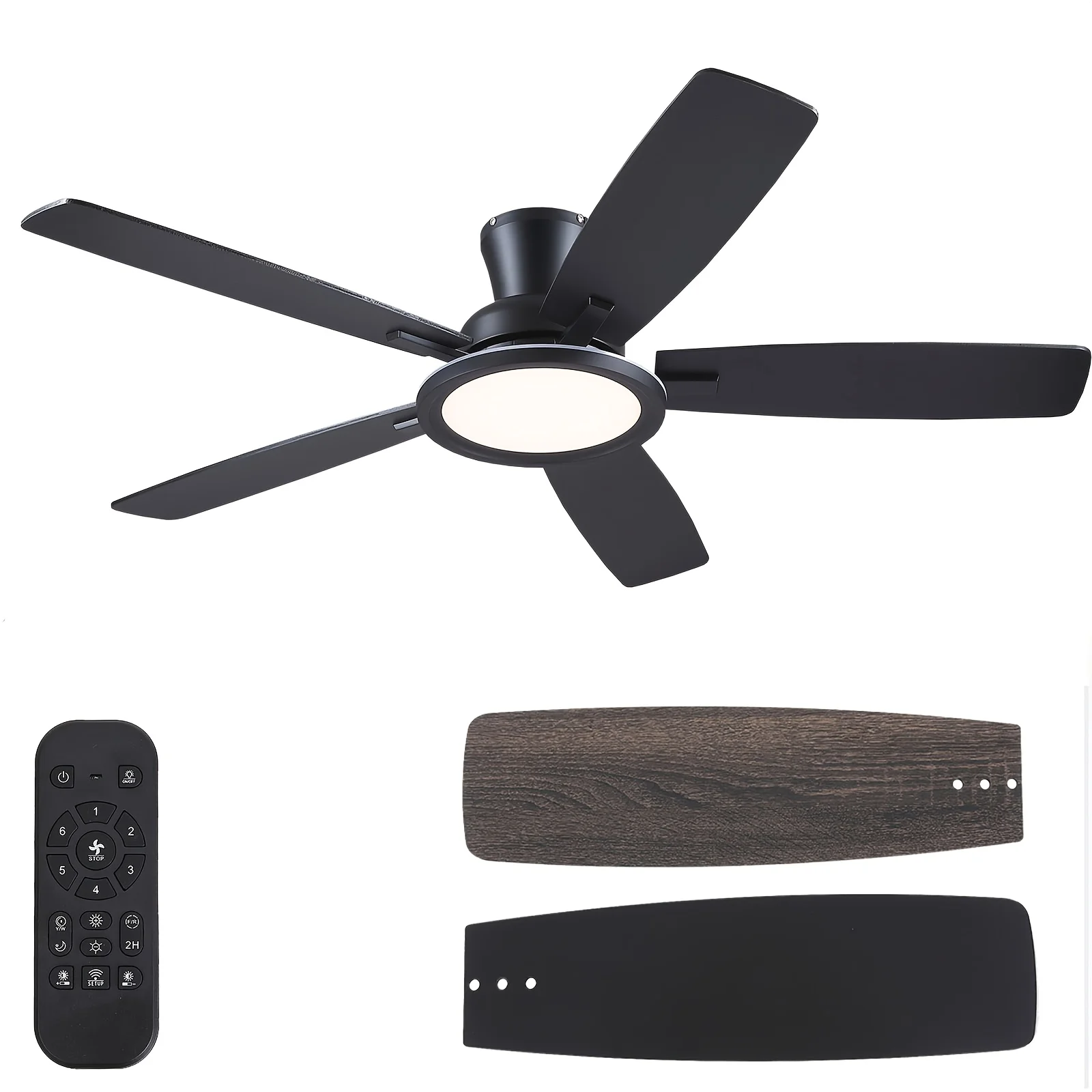 52-Inch Modern Ceiling Fan with RGB LED Lighting, Silent Reversible Motor, Adjustable Brightness & Color Modes, Sleek Black Finish, Indoor/Outdoor Rated – Stylish, Energy-Efficient, and Easy to Install view 2