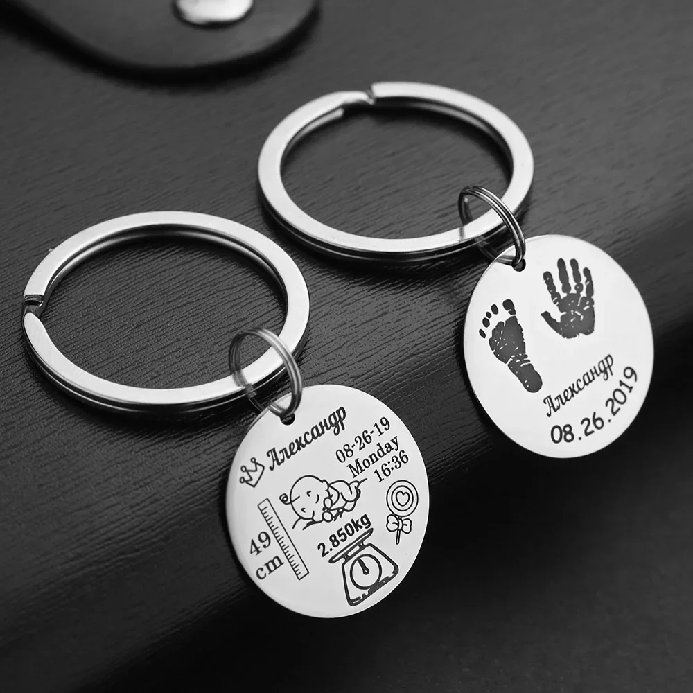 Baby Keychain Personalized Name Date Of Birth Weight Height Newborn Commemorate Customized Keyring For New Mom Dad Gift P026