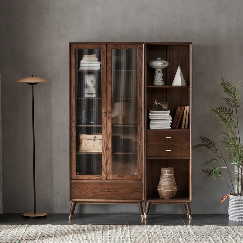 

-Simple Modern Natural Solid OAK Wood Study Room Furniture Glass Doors Bookcase Bookshelves