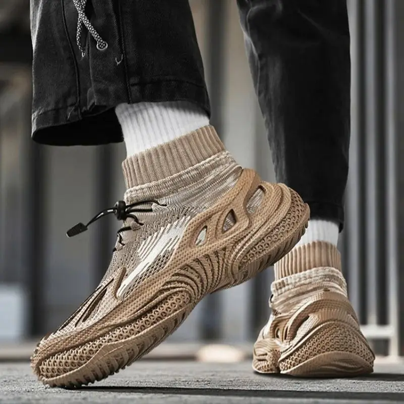 

Men's Trendy Fei-Woven Sports Shoes Thick-Soled Breathable High-Top Sock Style Fashionable Casual One-Step Coconut Sole