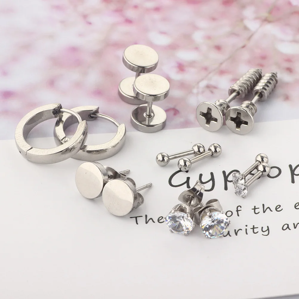 

14Pcs Stainless Steel Ear Studs Creative Design Lightweight Hypoallergenic Men Ear Pendant for Daily Wear Street Style Earrings