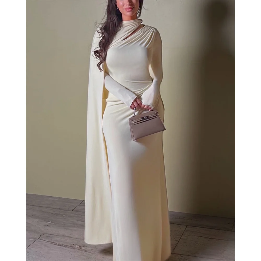

Saudi Arabia Mermaid High Neck Prom Dresses Long Sleeves Pleated Evening Dress Floor Length Wedding Party Gown Customized