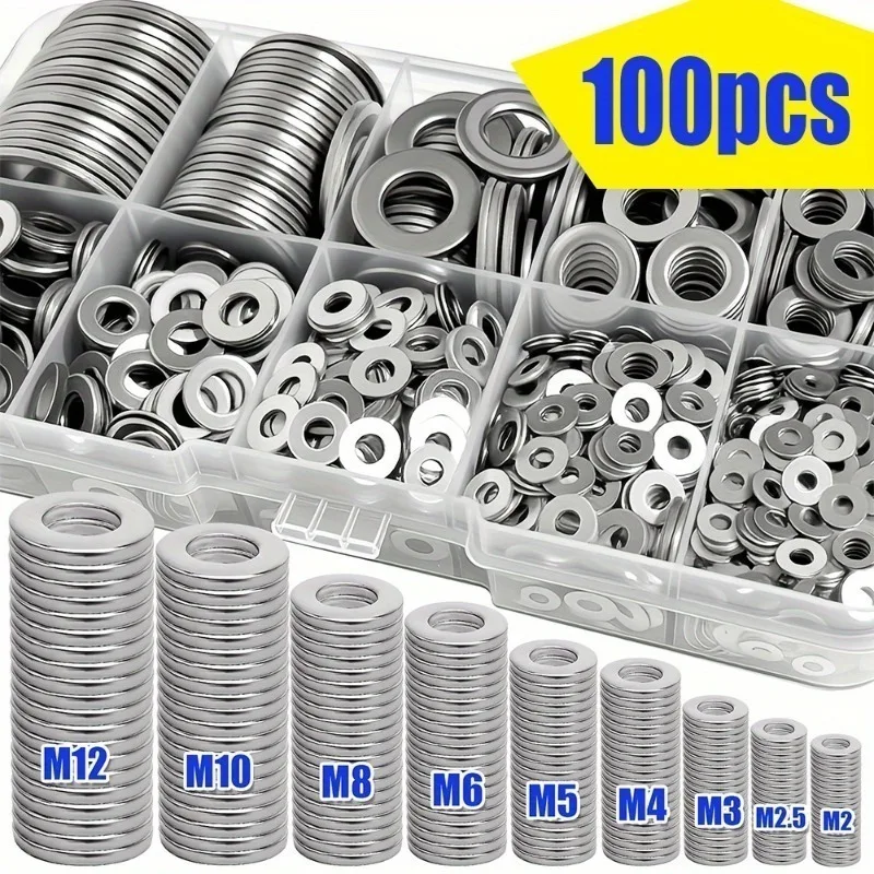 100PCS Aluminum Flat Washers Metal O Ring Fasteners Gaskets Set Assortment Flat Washer Oil Drain Gaskets