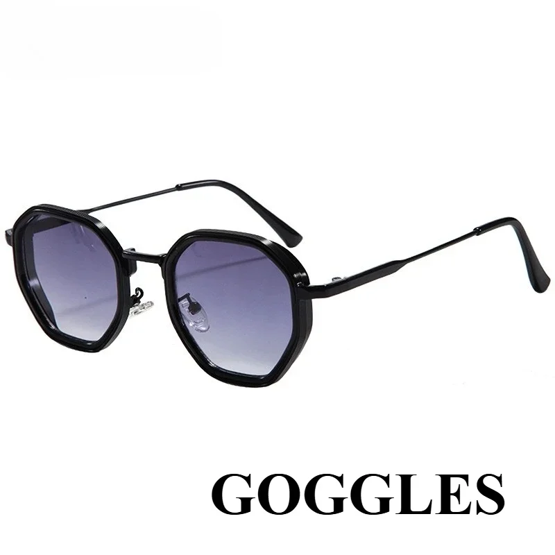 Modische Punk-Brille, Schutzbrille für Herren, polygonaler großer Metallrahmen, modische Sonnenbrille, UV-Schutz für den Außenbereich