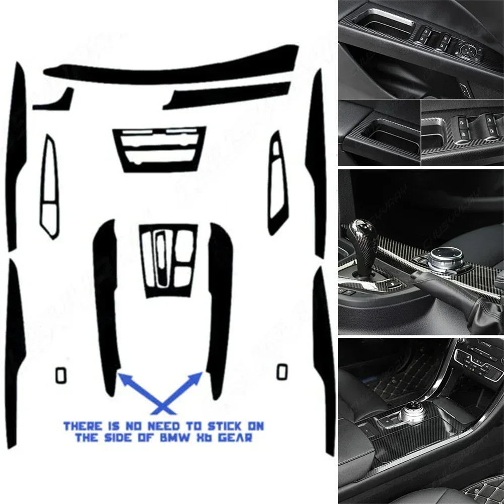 Adesivos interiores para bmw para x5 f15 2014 2015 2016 2017 2018 adesivos interiores de fibra de carbono 5d decalque interno do carro conjunto de guarnição
