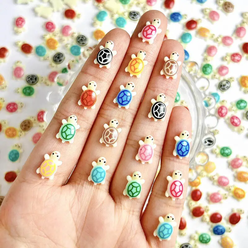 30Pcs Cute Solid Color Turtle Resin Nail Charms 3D Cartoon Smiley Luminous Turtle Nail Art Decorations for DIY Hairpin Manicure