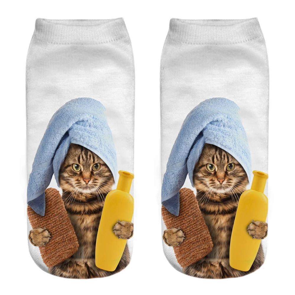 New 3D Print Cartoon Women\'s  Socks Funny Cute Cat Lovely Animal Pattern Girls Happy Low Ankle Sokken