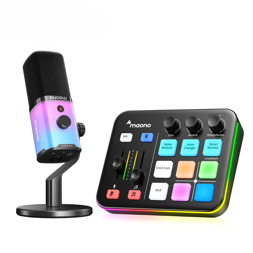 Maono PD100X G1 NEO All In One Gaming Gear Audio Mixer Microphone Live Stream Direct monit Bluetooth Programmable RGB Light