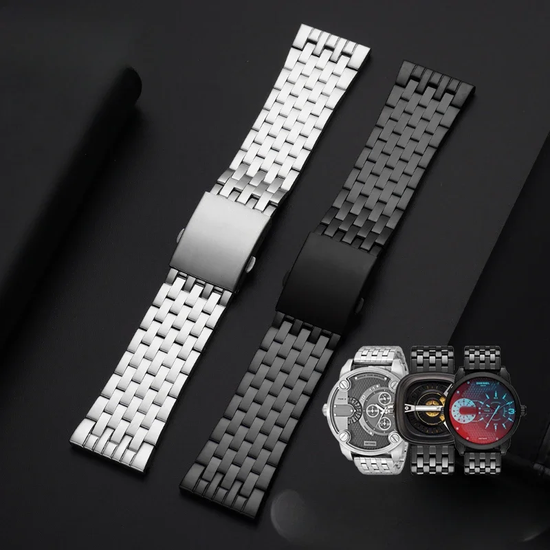 Solid Steel Anti-Allergy Watchband for Diesel Dz4318/7395 Seven Fridaies Watch Bracelet Men 24 26 28mm Black Gold Accessories