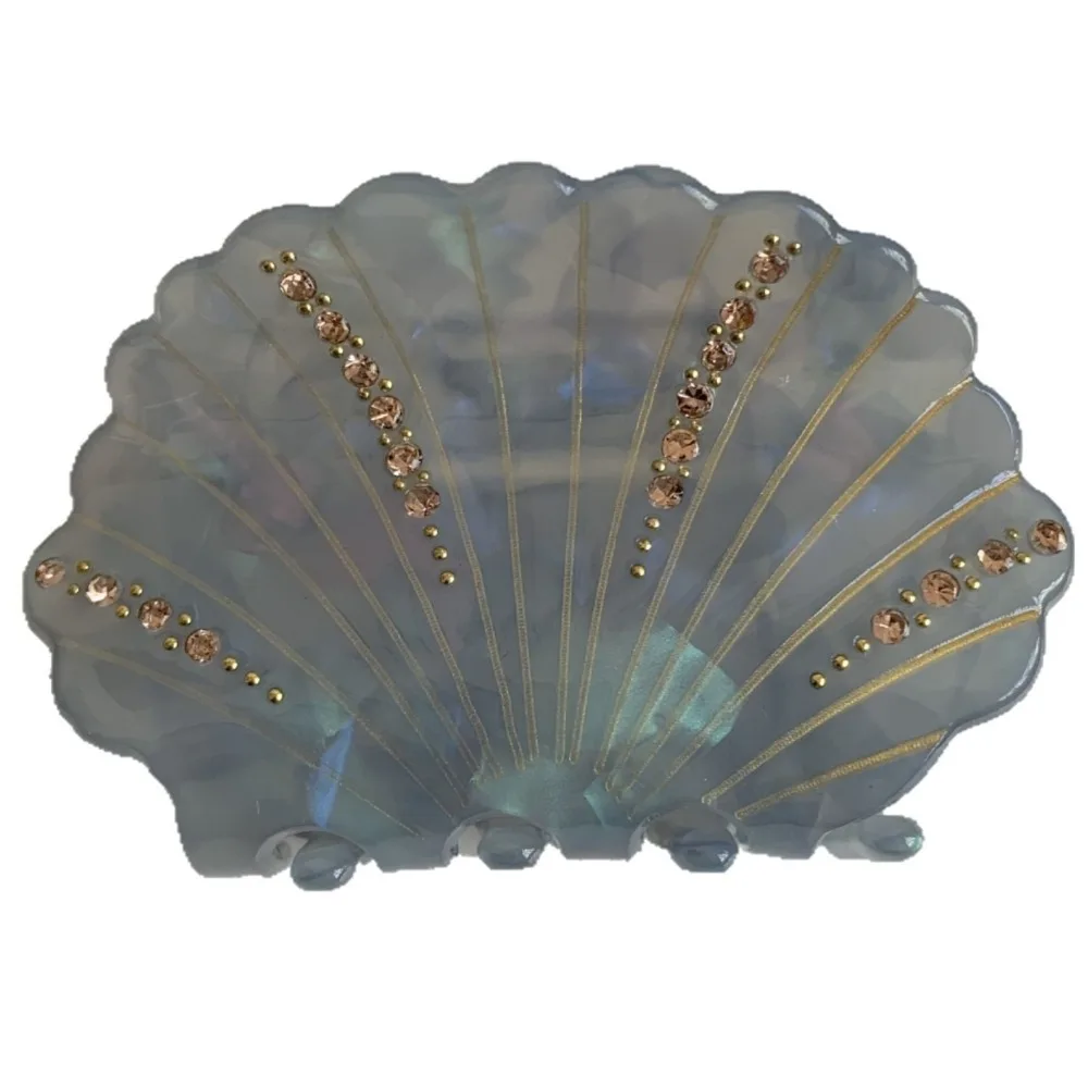 Retro Acetic Acid Acetate Shell Hair Claw Jewelry Acrylic Shell Shark Clip Shiny Non-slip Rhinestone Crab Clip Back of The Head