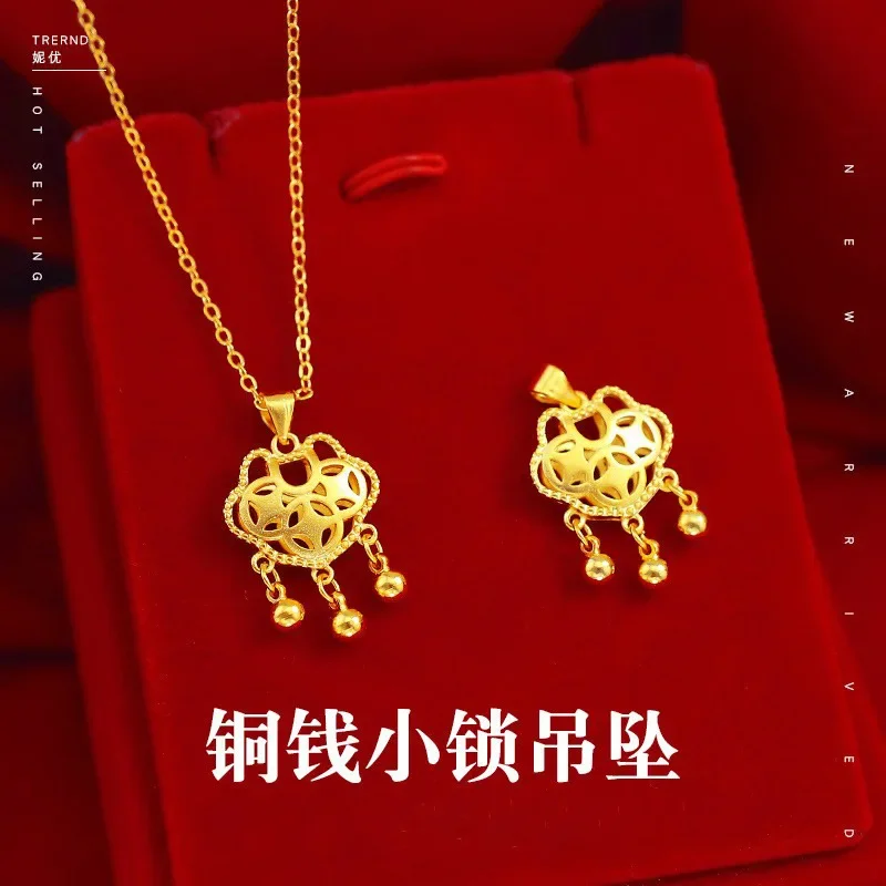 9999 Real Gold 24K Gold Jewelry Trojan Horse Small Pendant Women's Gold Edition Japan and Korea Cute Safety Lock Small Pendant