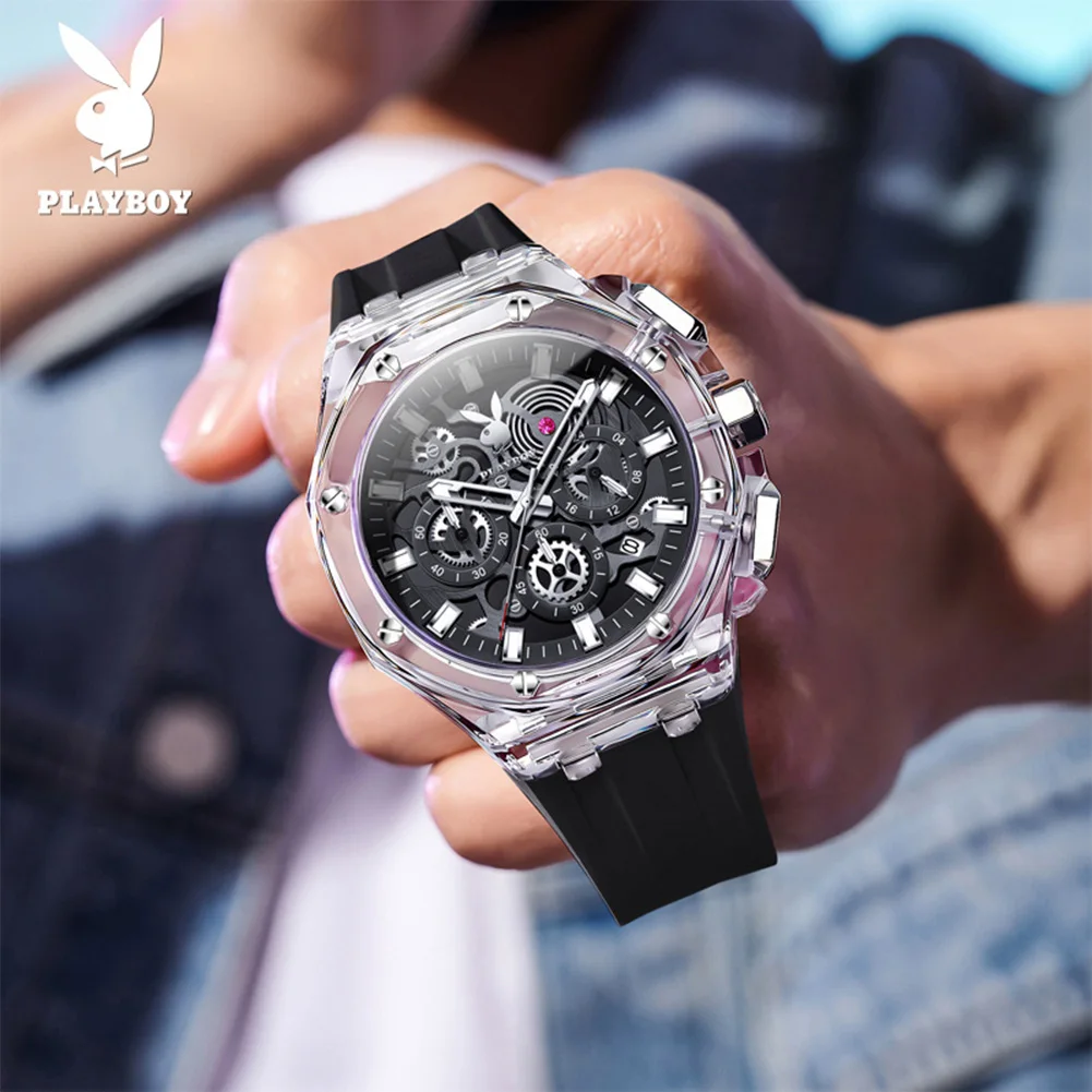 PLAYBOY 3082 Original Quartz Movement Watch For Men 24-hour Dial Calendar Window Luminous Function Waterproof Watch For Men