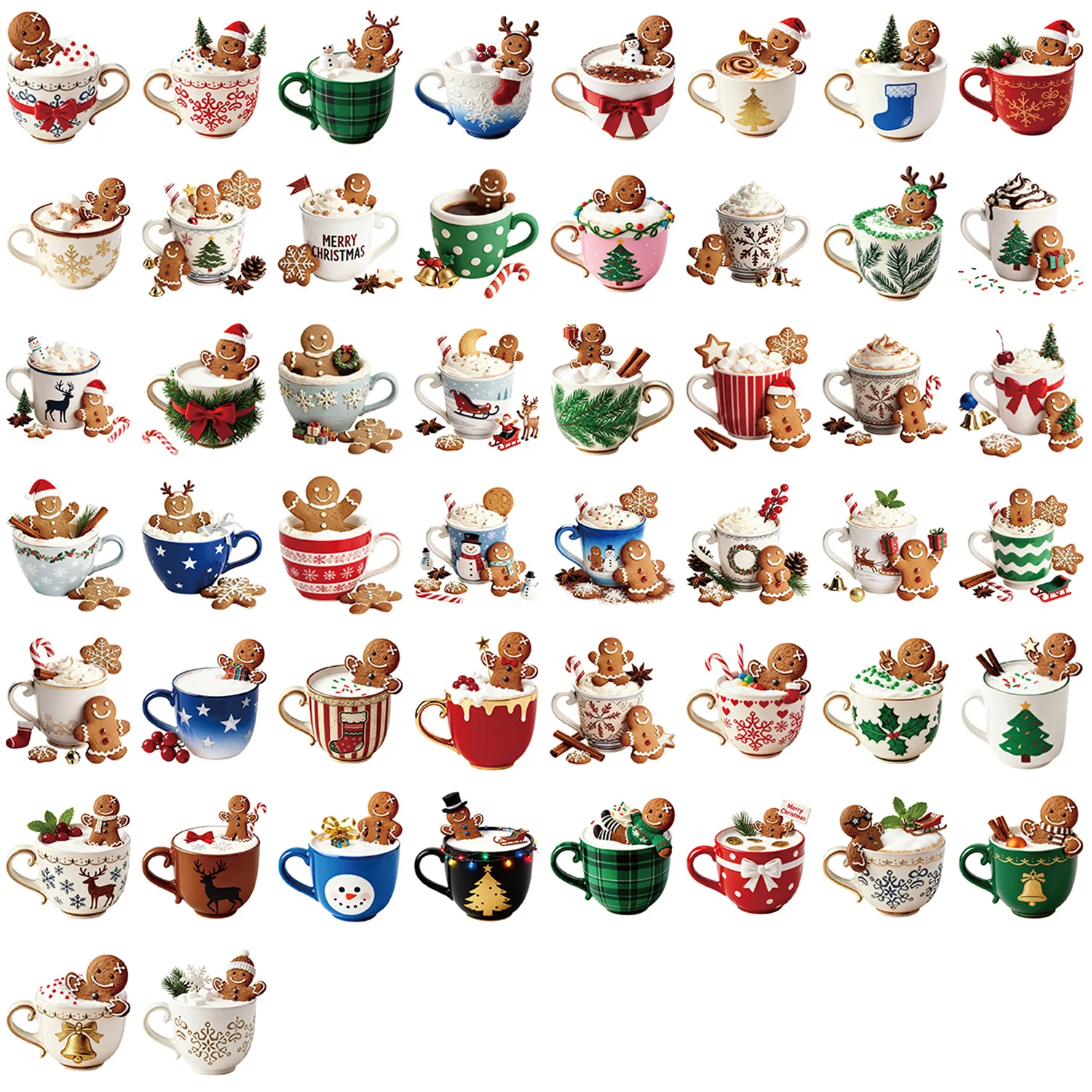 

50PCS Cartoon Christmas Coffee Gingerbread Man Cute Sticker Waterproof Graffiti Decal Kids Toy Gift for Stationery Box Scooter