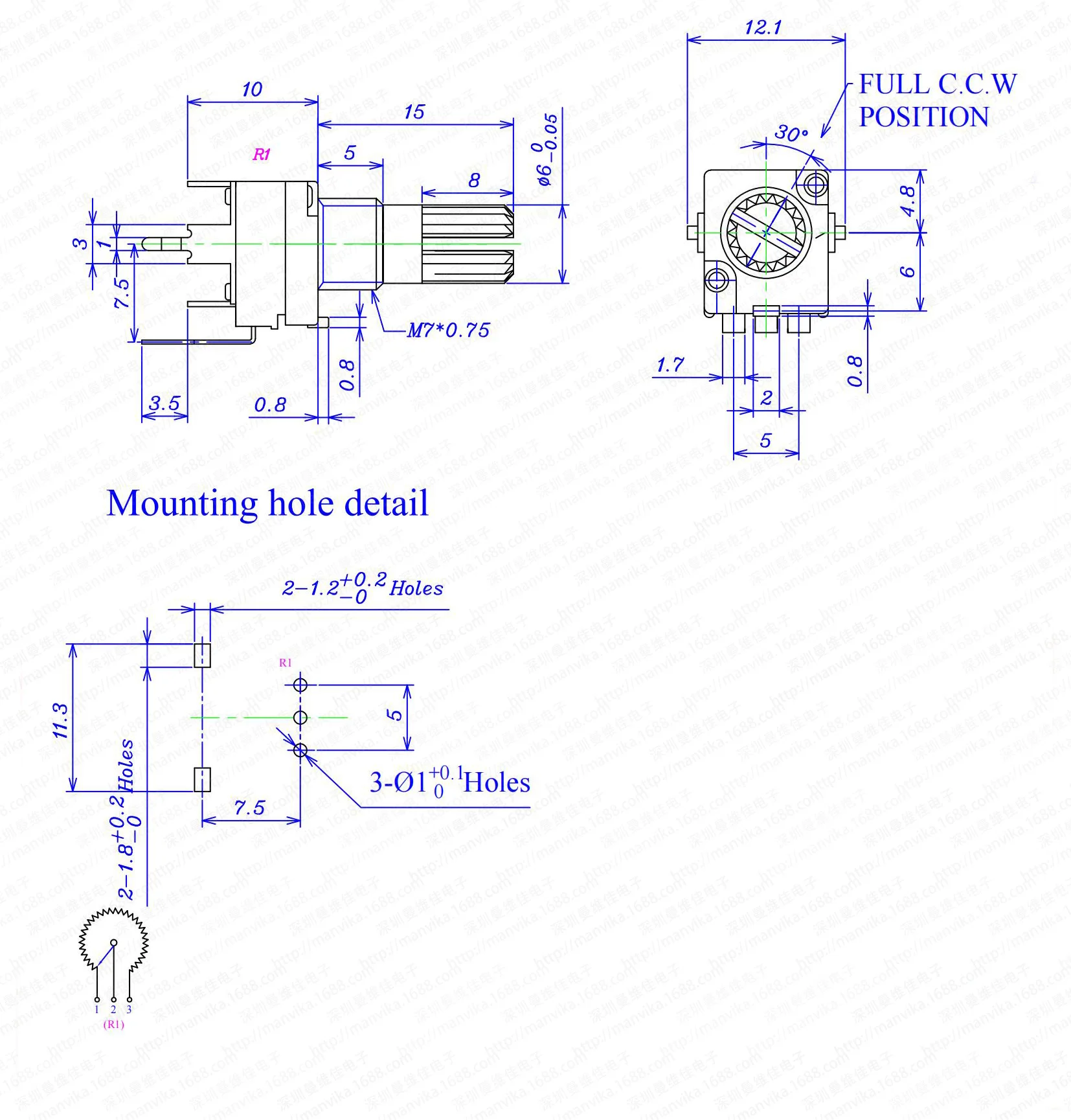 RK097 potentiometer A/B/C1K/5K/10K/50K/100K/500K1M... Single-link vertical  resistance value complete support for customization