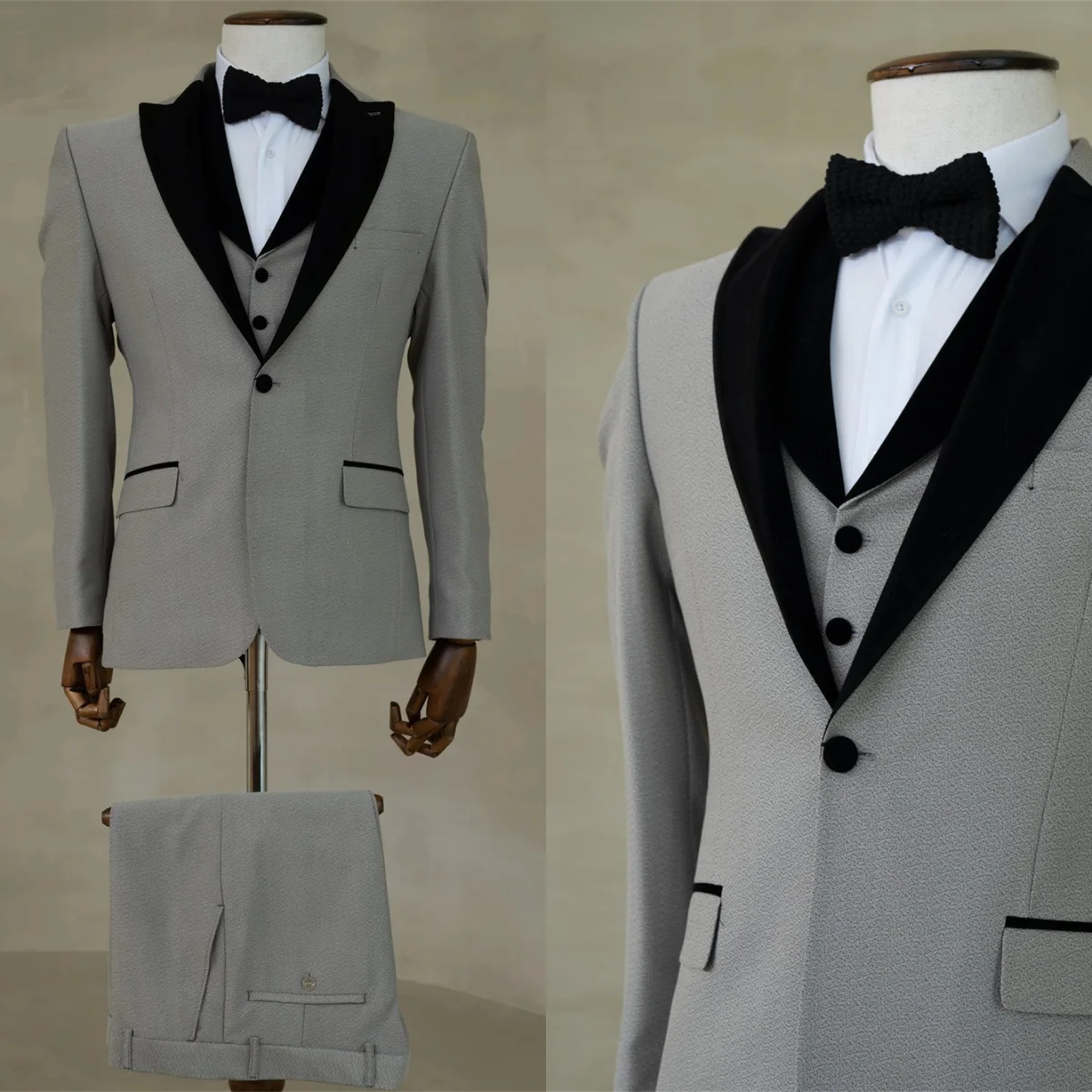 Three Piece Men's Classic One Button Suit Set Jacket Vest Pants Matching Suit Formal Wedding Groom Tuxedo Business Tuxedos