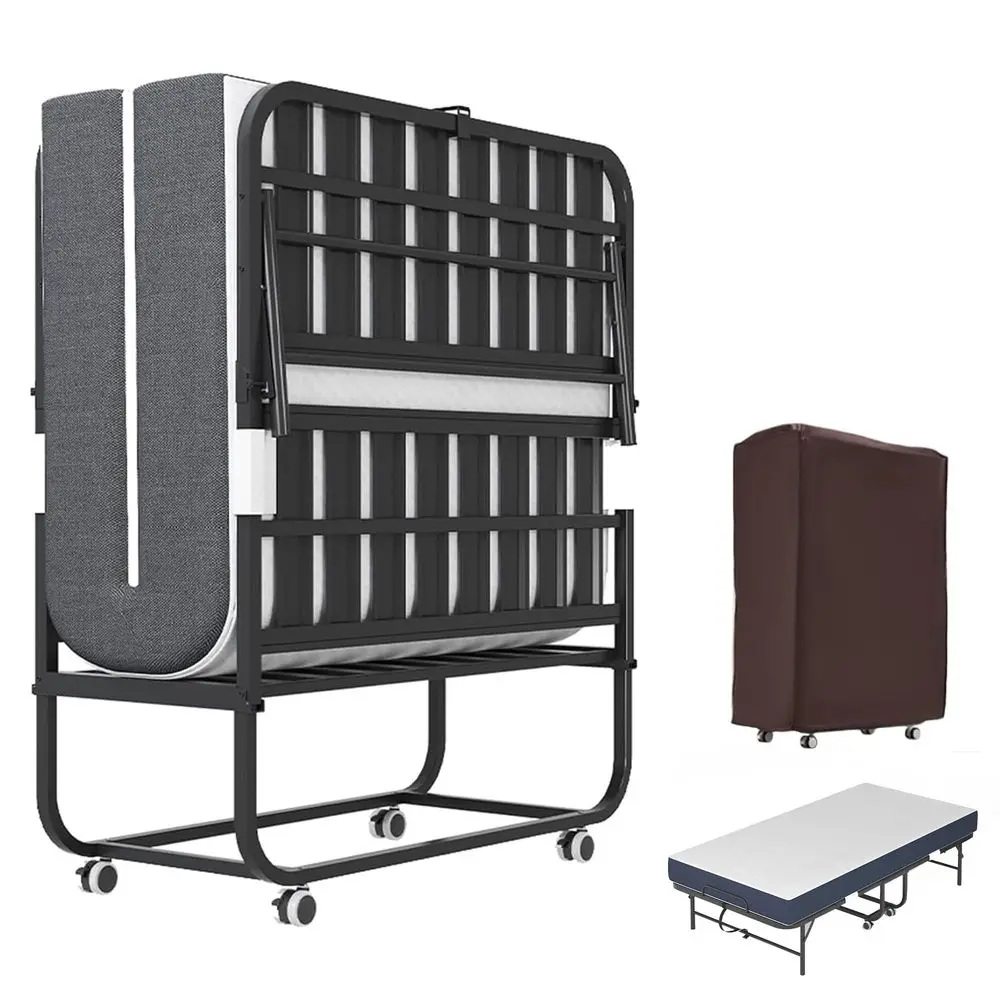 

Folding Bed with Mattress for Adults,Portable Roll Away Bed with Wheels,4.7 Thick Memory Foam Mattress Metal Foldable Bed Frame