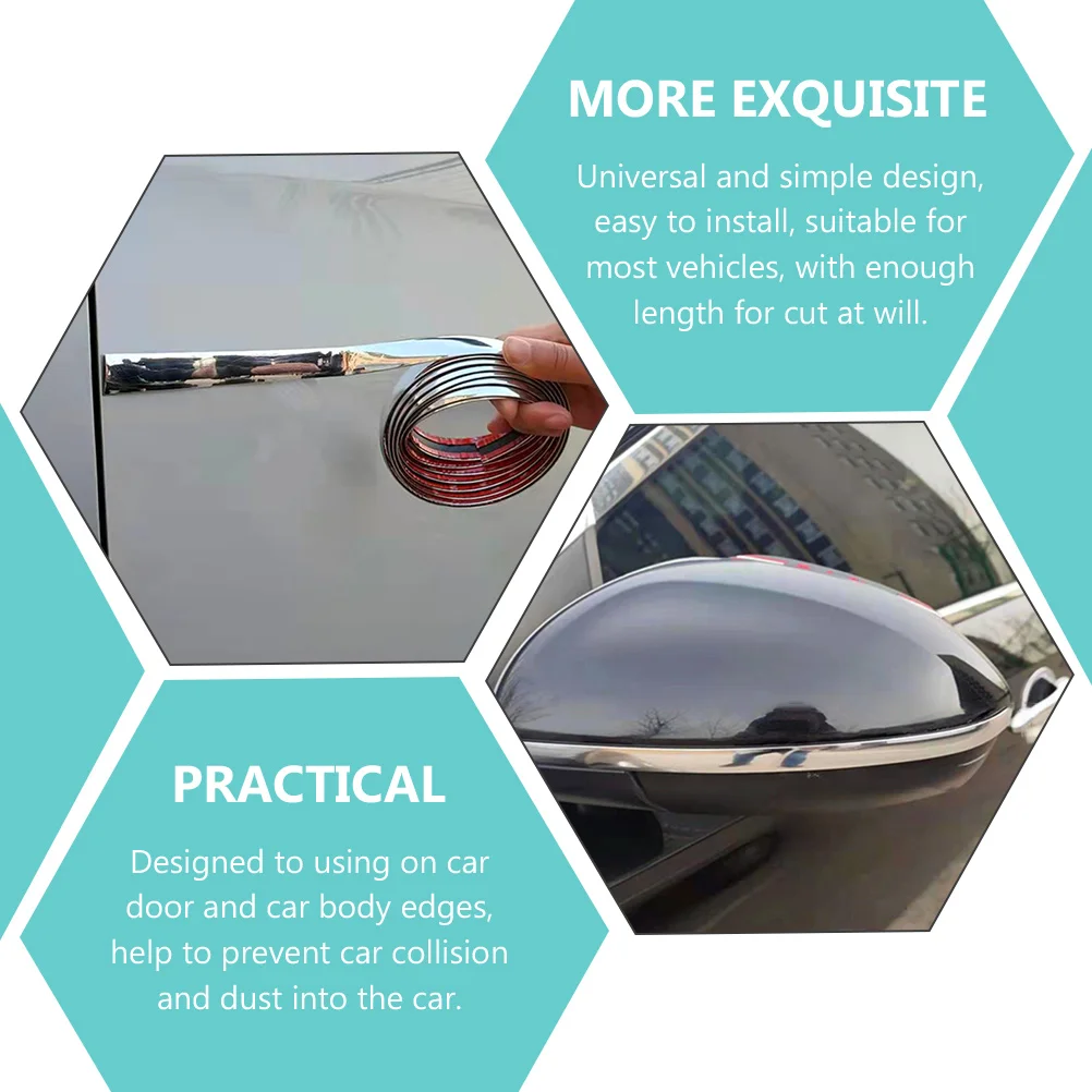 

1 Roll Chrome Car Door Seal Strip Durable Pvc Weather Stripping Anti-Collision Edge Guard Universal Fit For Auto Home Garage