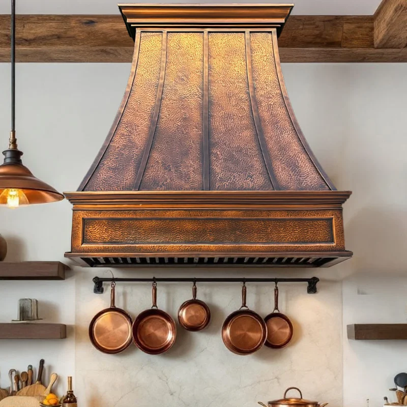 Custom Copper Range Hood Wall-Mounted Luxury Farmhouse Kitchen Design Unique Crown Style Electric Island Stove Hood Cover New