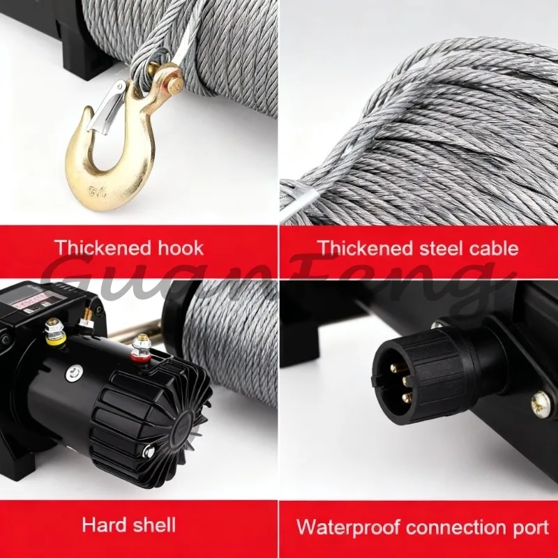 Off road vehicle rescue traction equipment, 1100W 12V-24V multi voltage electric winch, 3000 Lbs horizontal traction device