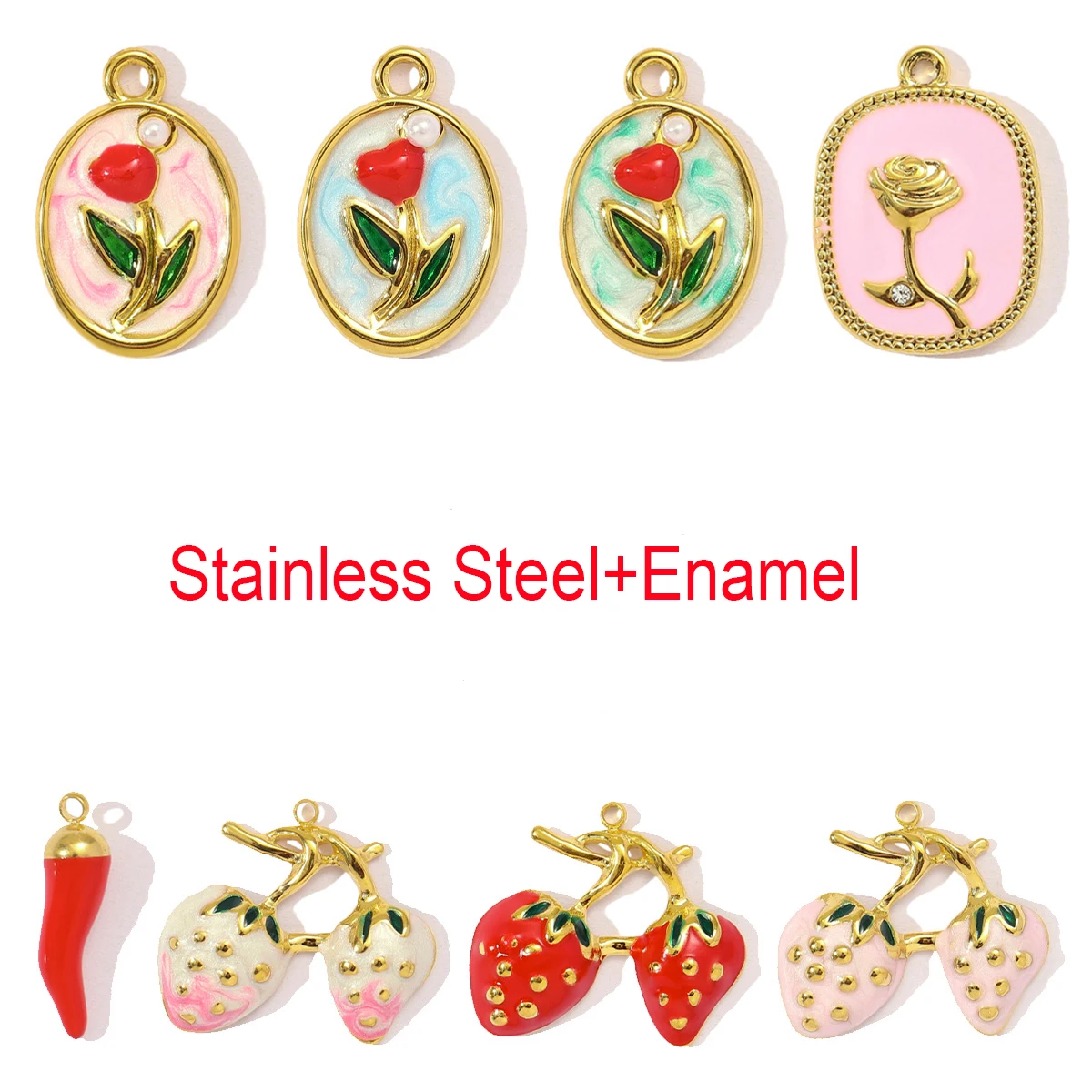 

3pcs/Lot Stainless Steel Enamel Flower Pendants Charms for DIY Fashion Jewelry Making Necklace Earring Wholesale