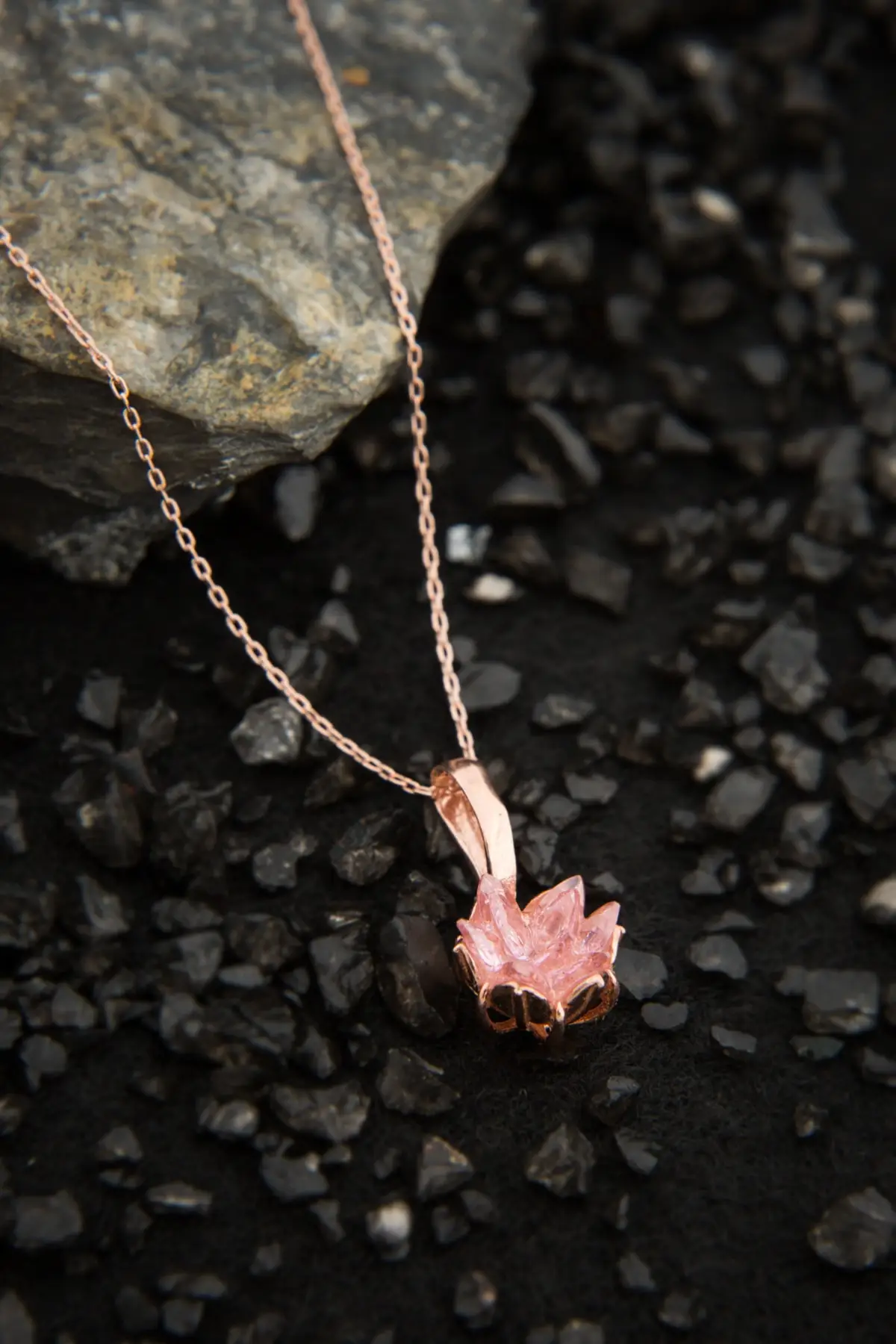 14k Rose Gold Plated Pink Zircon Stone Lotus flower Women Necklace