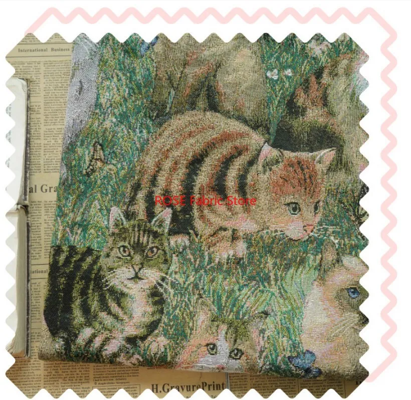 Tessuto jacquard tinto in filato di gatto erba da 1 metro. Tappeto per bagagli da donna in stile simpatico cartone animato che realizza tessuti spessi