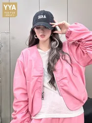 Fashion Women Genuine Leather Bomber Jacket V-Neck Zipper Casual Short Coat Personality Spring Autumn Real Sheepskin Outerwear