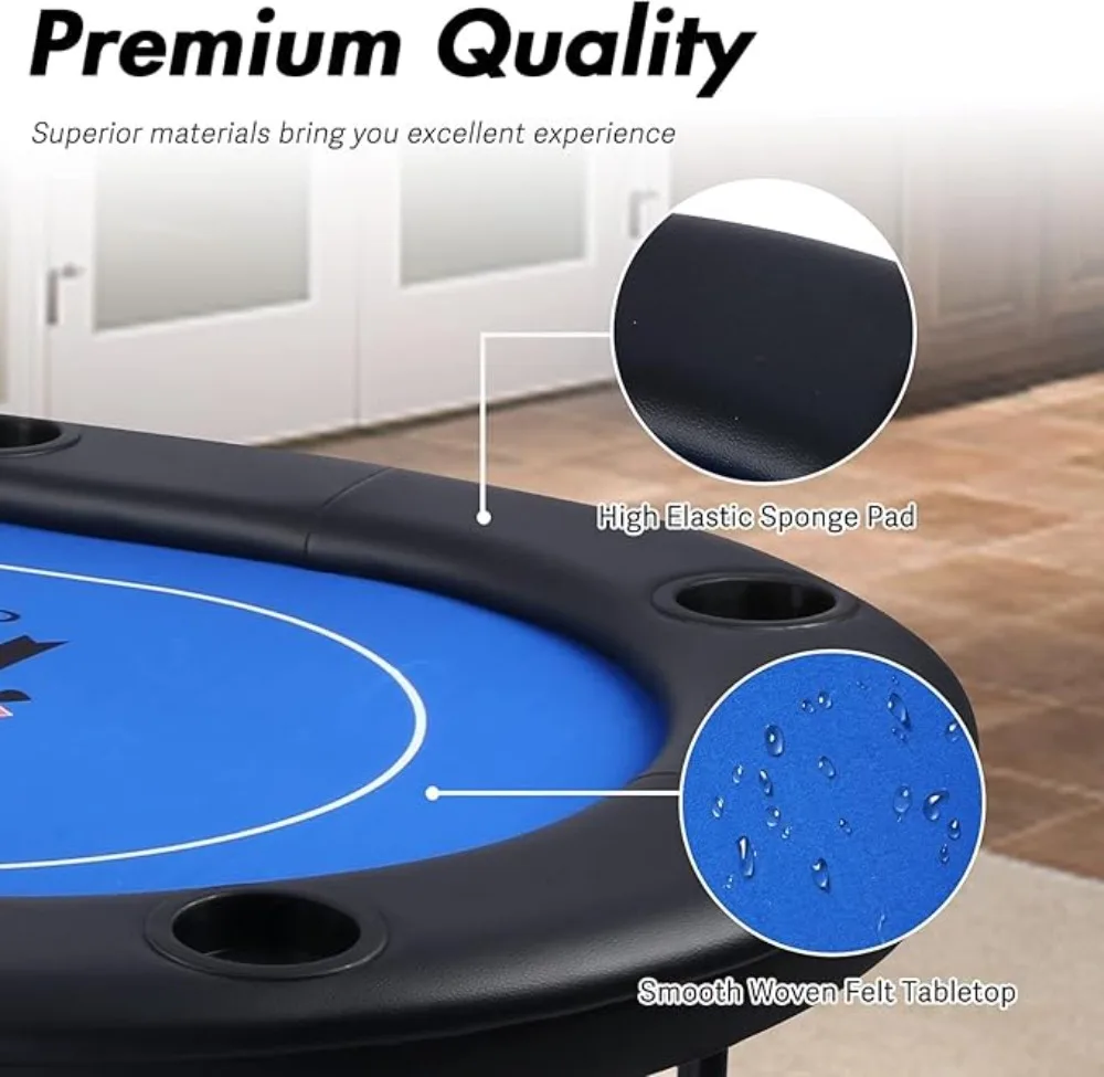 طاولة بوكر لـ 10 لاعبين، طاولة بوكر تكساس هولدم قابلة للطي مقاس 84 بوصة مع حاملات أكواب من الفولاذ المقاوم للصدأ وقضبان مبطنة، كازينو ليسو