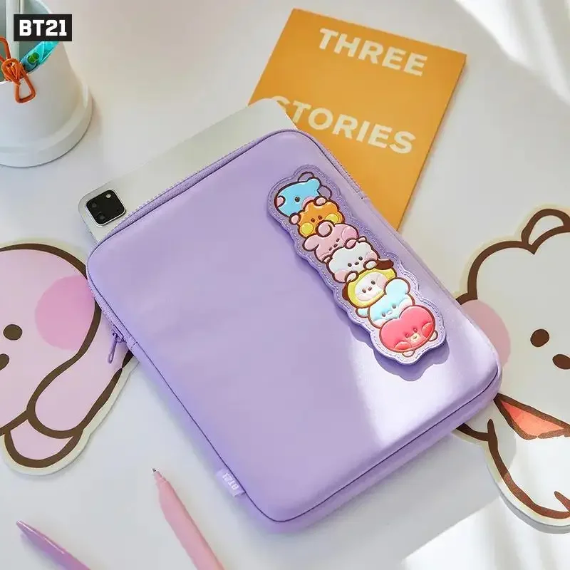 Line Friends Original Fashion Bt21 Minini Series Computer Bag Kawaii Anime Rj Koya Mang Pu Leather Tablet Notebook Storage Case