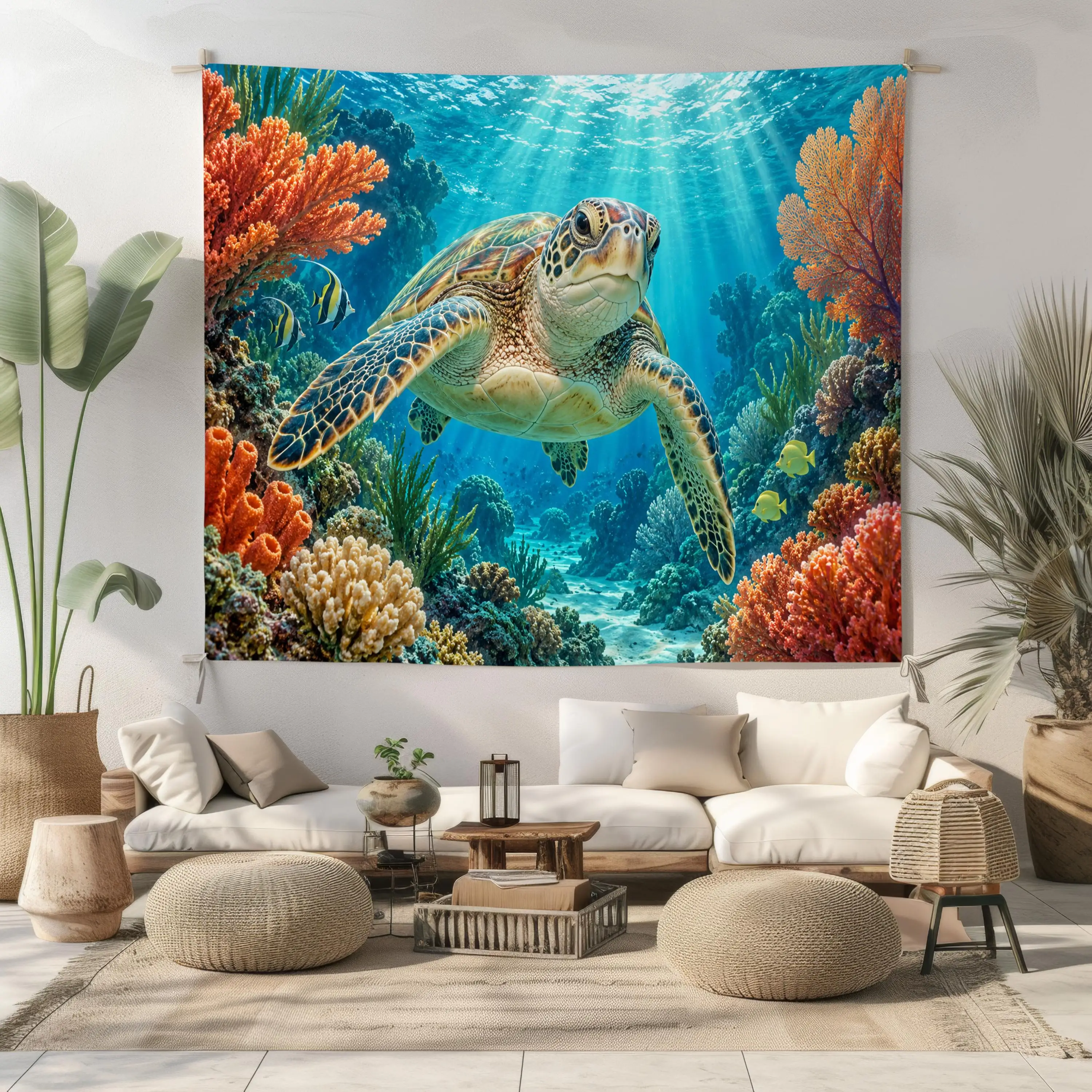 Vibrant Tropical Underwater Scene Beach Life Wall Tapestry Canvas Print Decor for Living Room Bedroom