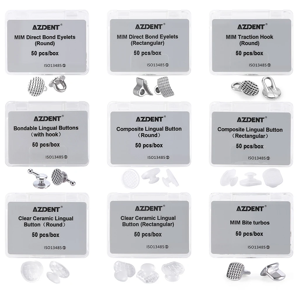 50 Stück/Box AZDENT Dental-Kieferorthopädische Lingual-Knöpfe mit Loch, klebbare runde Basis, Zahnmedizinmaterial aus Edelstahl – Detail 8