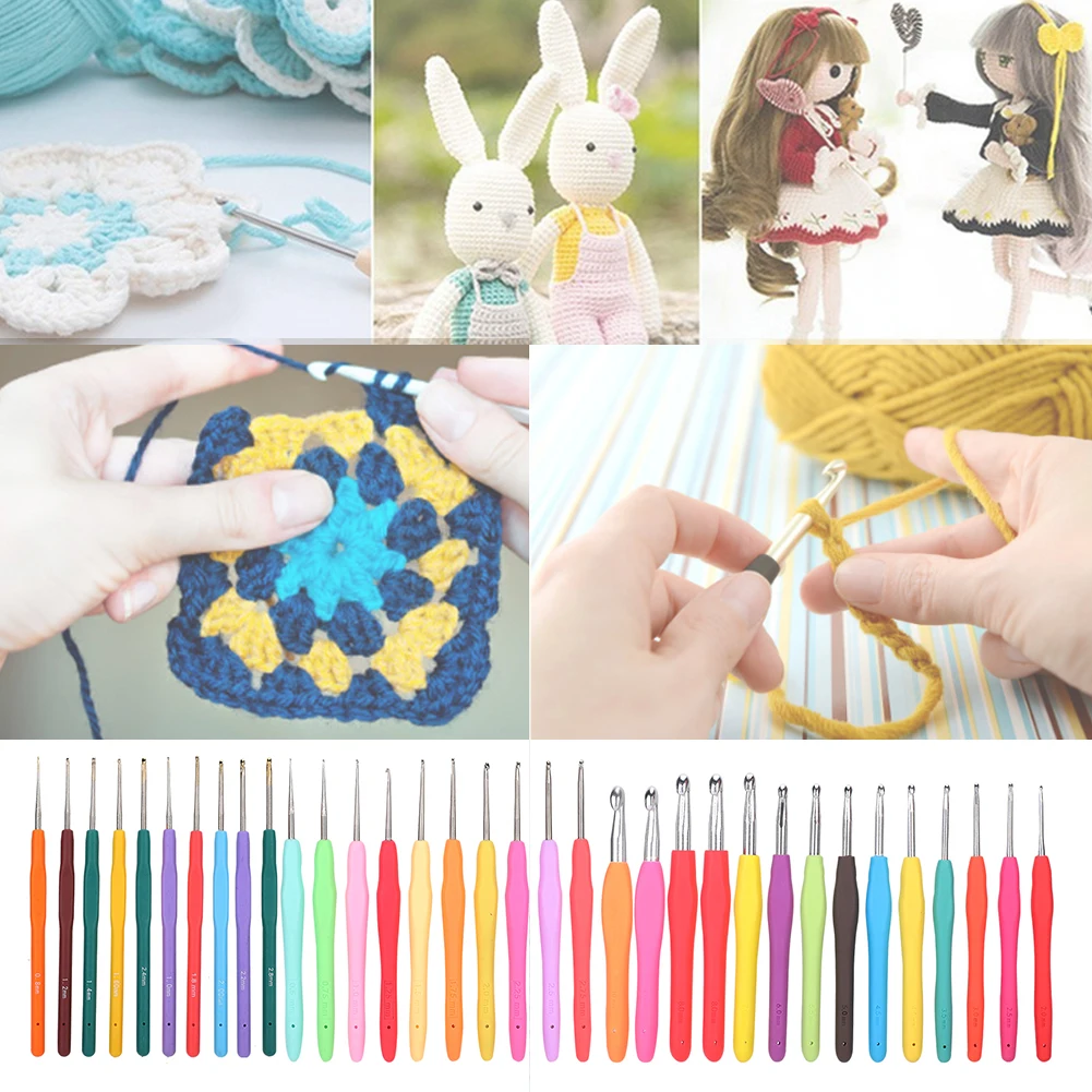 33Pcs Crochet Hook Set Aluminum Crochet Needle TPR Soft Handle Sweater Knitting Tools