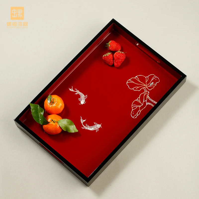 Tea Tray Conch Wood Teapot Tea Cup Rectangular Fish Play Folium Nelumbinis Tray Snacks Pastry Ornament Storage Tray Candy Plate