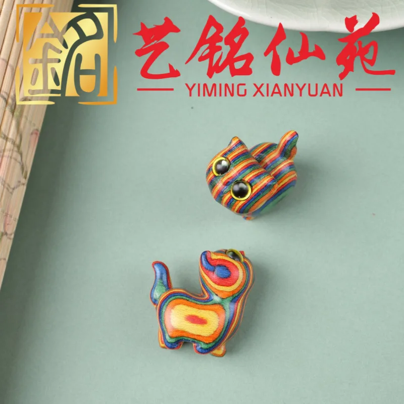 Solid Wood Fun Cat Figurine Creative Wenwan Upturned Head Cat Hand Piece Desktop Small Ornament Souvenir Gift