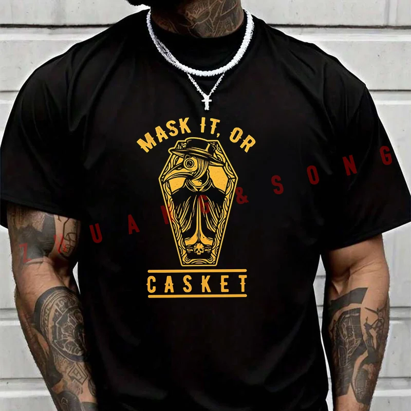 

2026 Men T-Shirt Mask Or Casket Design TShirt Vintage Clothes Plain Mens Funny T Shirts Casual Clothing Harajuku