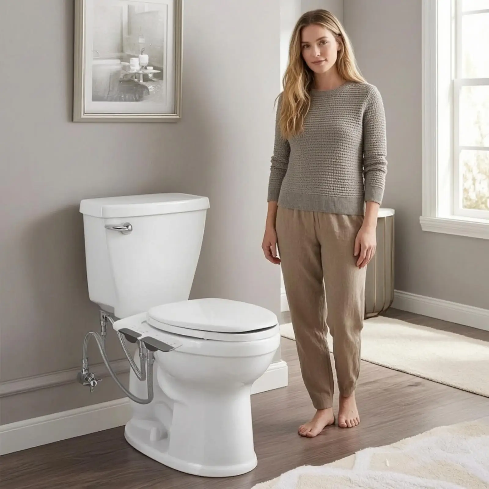 Split Washlets Seat Attachment Thin-Design Non-Electric Washlets Attachment for Renters, Rental Bathrooms, Home Renovation