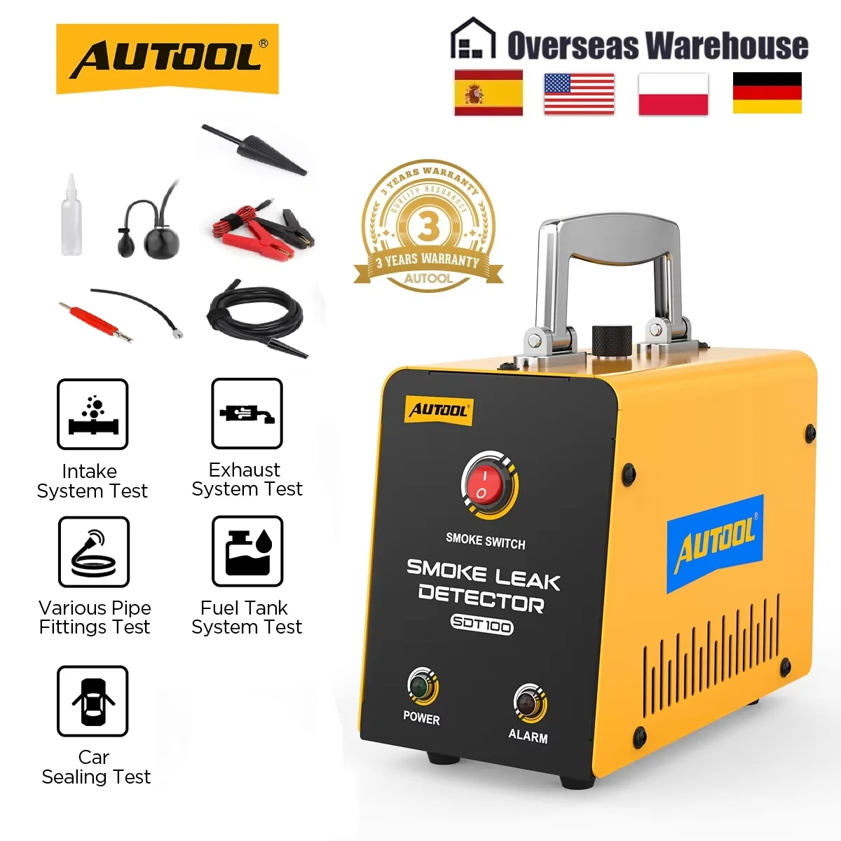 AUTOOL SDT100 Car Smoke Machine Leak Detector for EVAP Smoke Tests Car Sealing Test Vacuum Leakage Diagnostic Tool